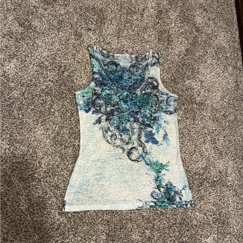 Express Printed Scoop Neck Sheer Tank Top, size M - Picture 2 of 11